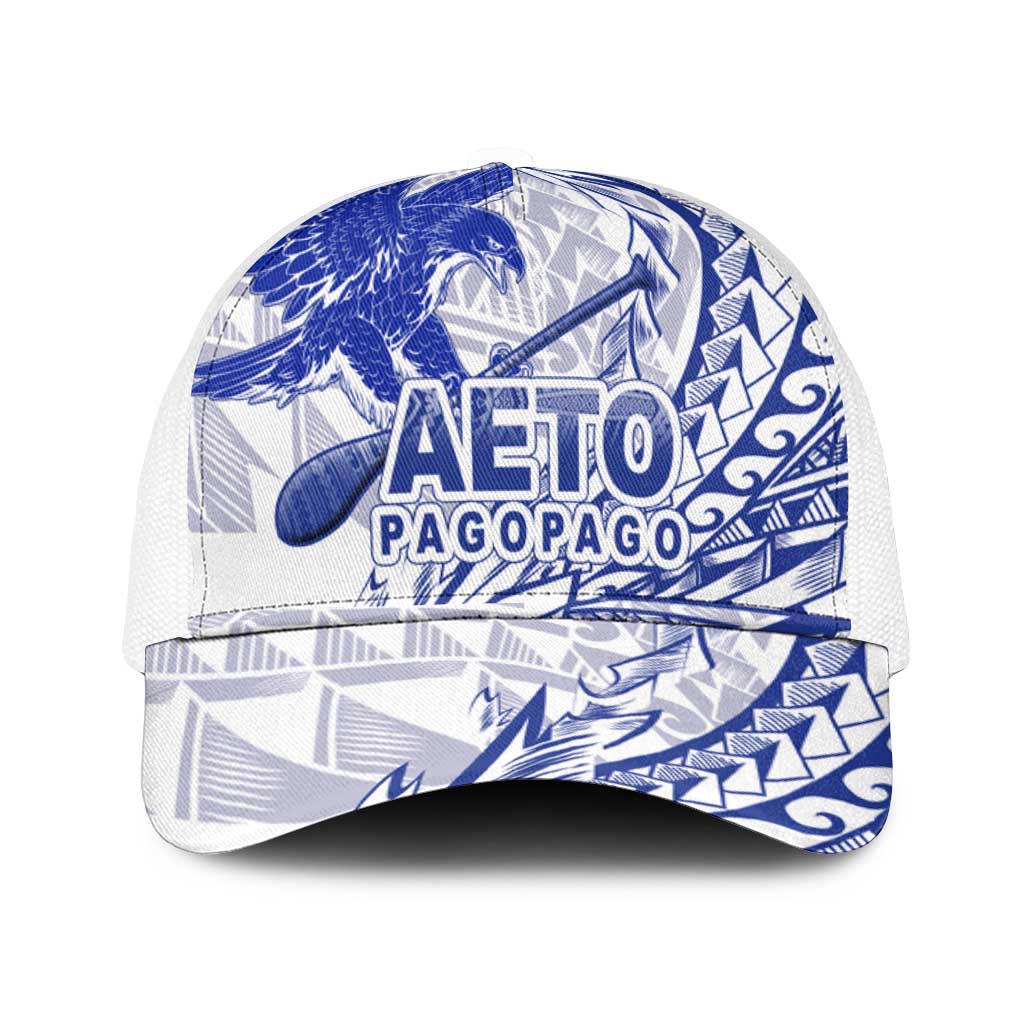 American Samoa Pago Pago Aeto Mesh Trucker Cap Wingstyle Blue-White Color - Polynesian Pride