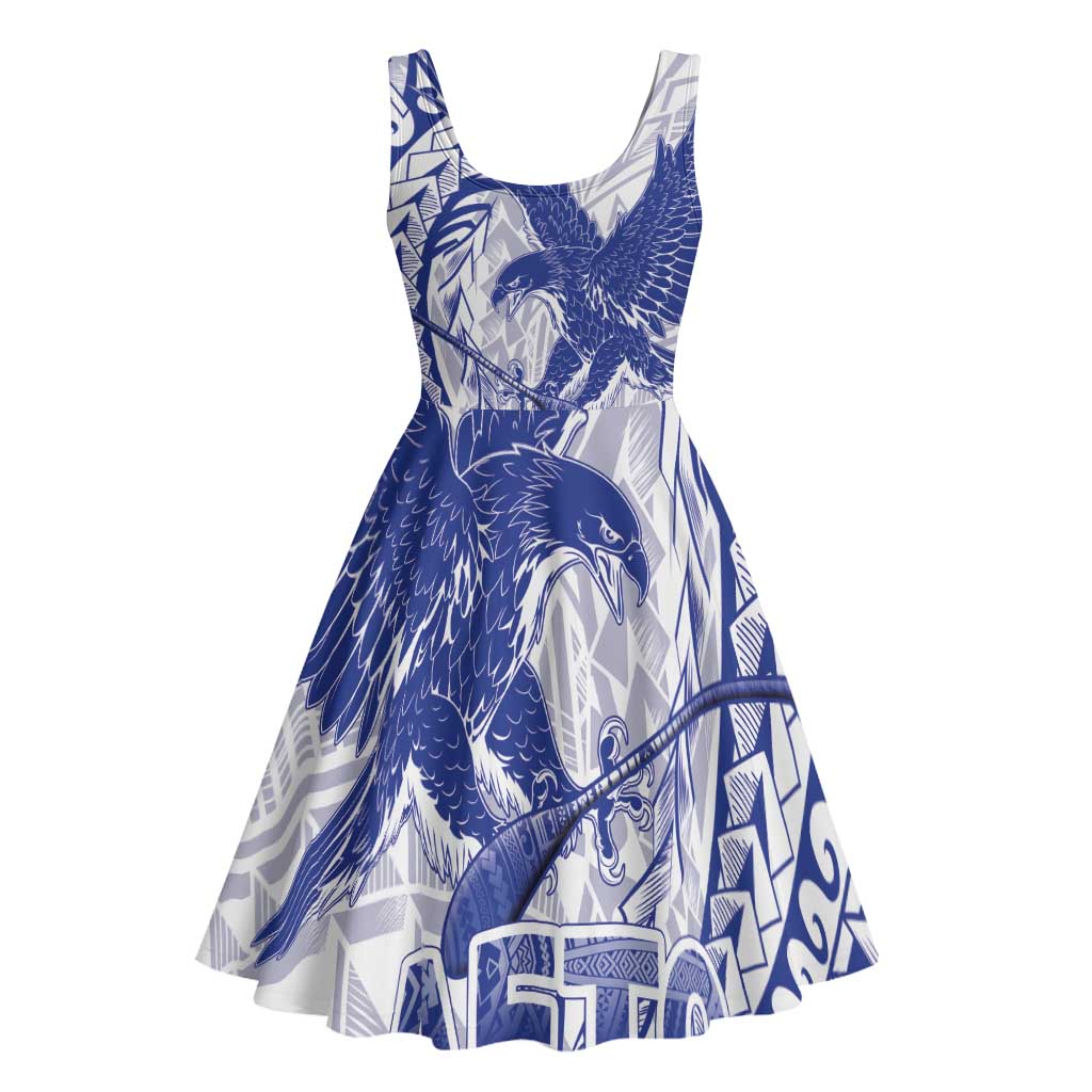 Samoa Pago Pago Aeto Midi Dress Wingstyle Blue-White Color - Polynesian Pride