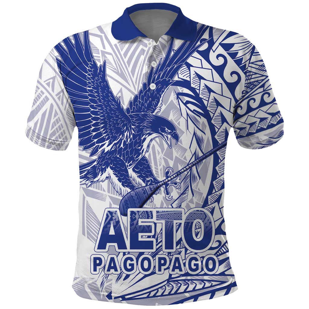 American Samoa Pago Pago Aeto Polo Shirt Wingstyle Blue-White Color LT03 White - Polynesian Pride