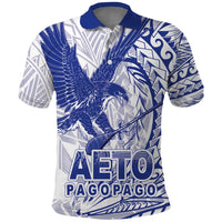 American Samoa Pago Pago Aeto Polo Shirt Wingstyle Blue-White Color LT03 White - Polynesian Pride
