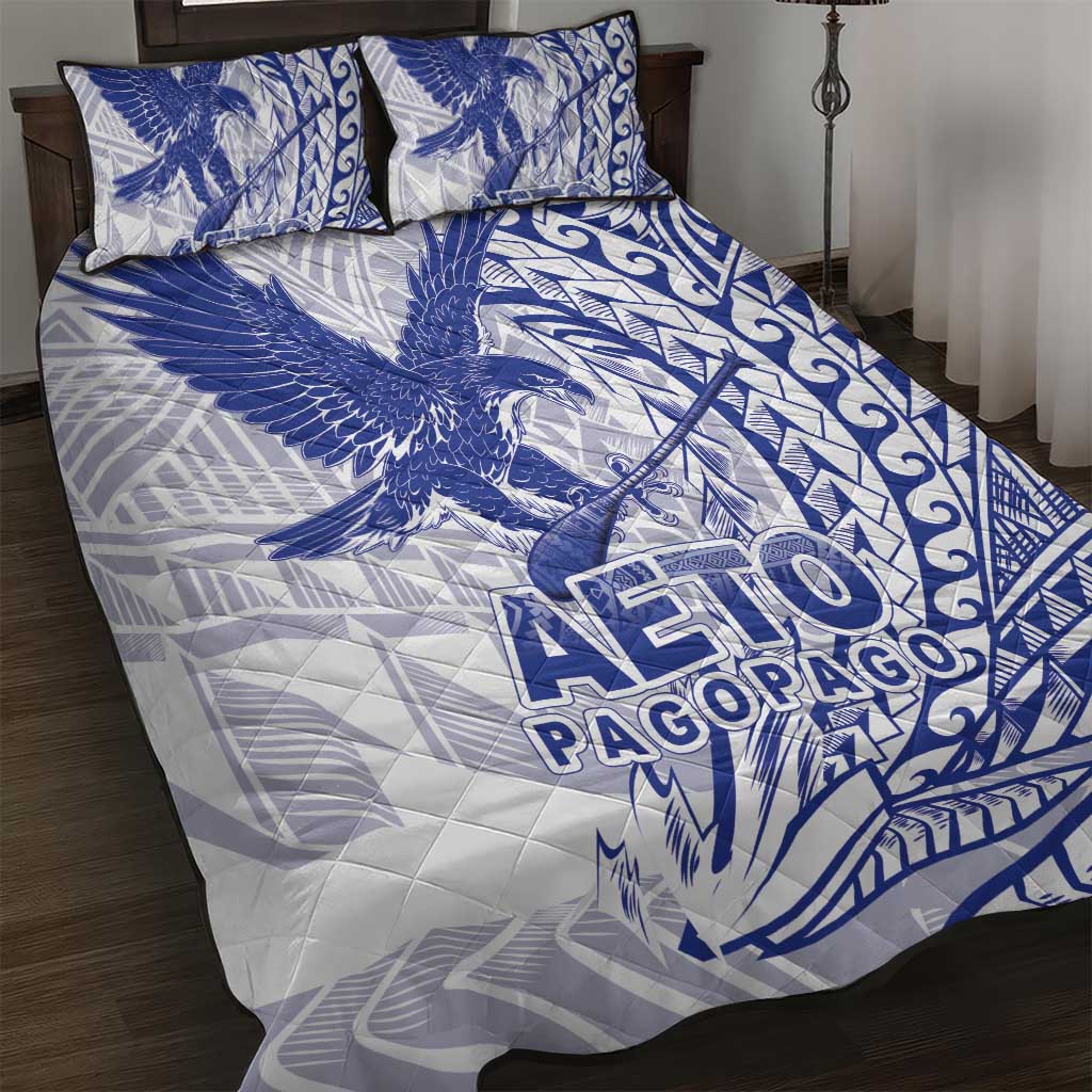 American Samoa Pago Pago Aeto Quilt Bed Set Wingstyle Blue-White Color LT03 White - Polynesian Pride