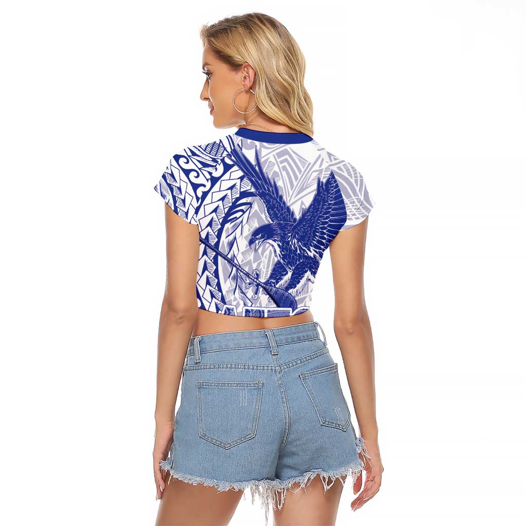 Samoa Pago Pago Aeto Raglan Cropped T Shirt Wingstyle Blue-White Color - Polynesian Pride
