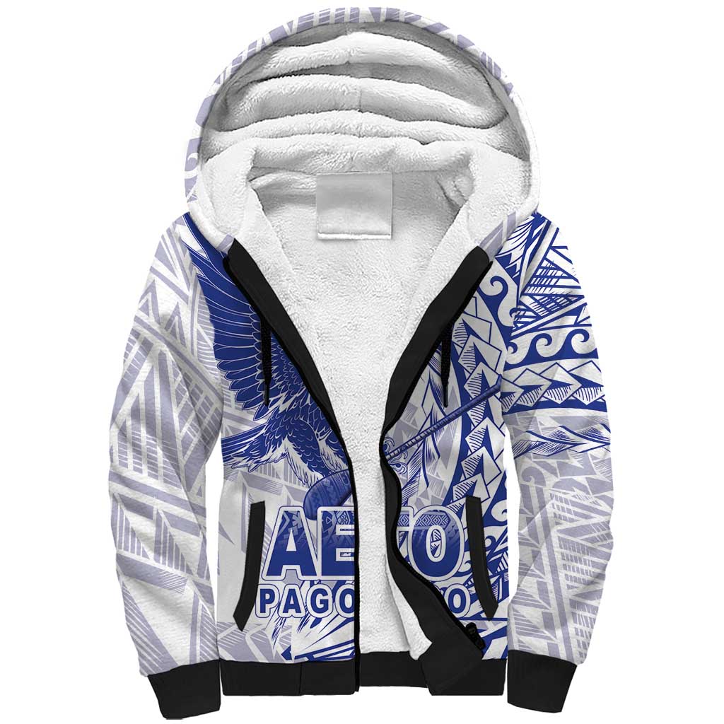 American Samoa Pago Pago Aeto Sherpa Hoodie Wingstyle Blue-White Color LT03 Unisex White - Polynesian Pride