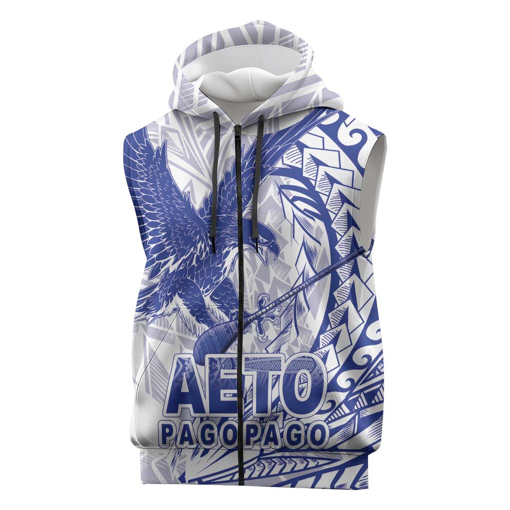 American Samoa Pago Pago Aeto Sleeveless Zip Hoodie Wingstyle Blue-White Color LT03 White - Polynesian Pride