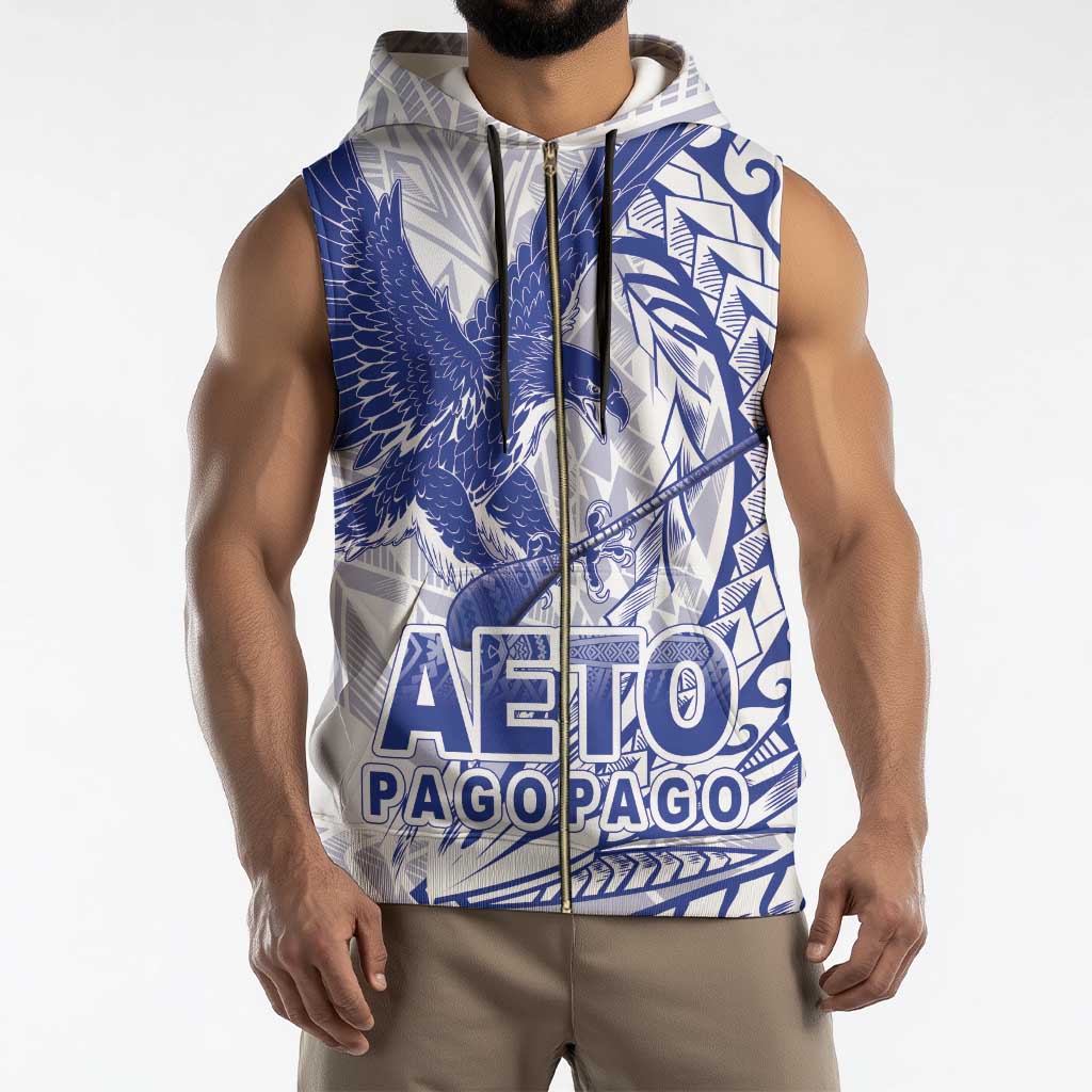 Samoa Pago Pago Aeto Sleeveless Zip Hoodie Wingstyle Blue-White Color - Polynesian Pride