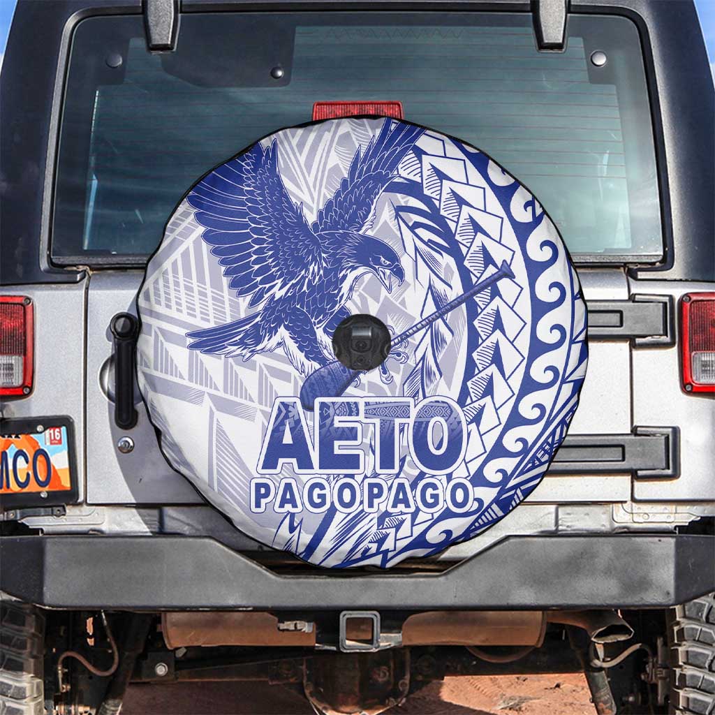 American Samoa Pago Pago Aeto Spare Tire Cover Wingstyle Blue-White Color LT03 White - Polynesian Pride