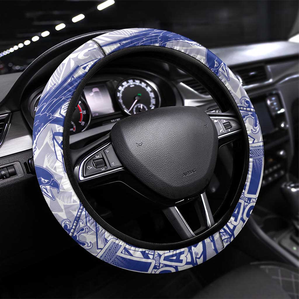 American Samoa Pago Pago Aeto Steering Wheel Cover Wingstyle Blue-White Color LT03 Universal Fit White - Polynesian Pride
