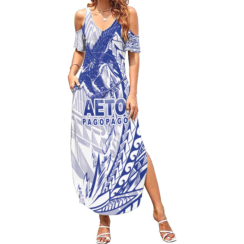 Samoa Pago Pago Aeto Summer Maxi Dress Wingstyle Blue-White Color - Polynesian Pride