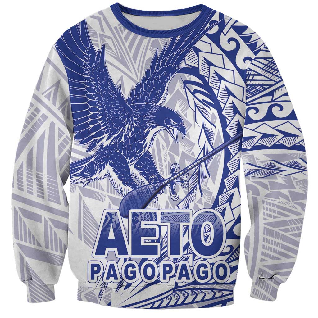 American Samoa Pago Pago Aeto Sweatshirt Wingstyle Blue-White Color LT03 Unisex White - Polynesian Pride