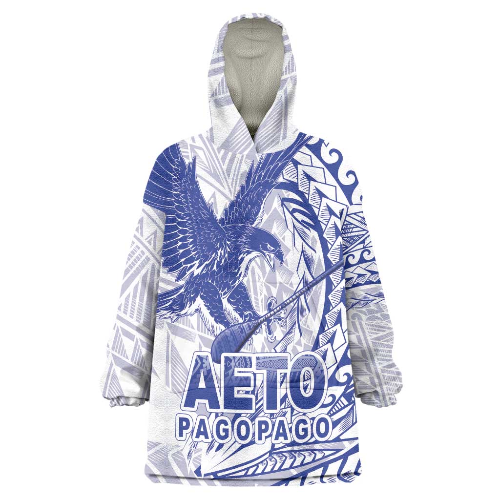 American Samoa Pago Pago Aeto Wearable Blanket Hoodie Wingstyle Blue-White Color LT03 One Size White - Polynesian Pride