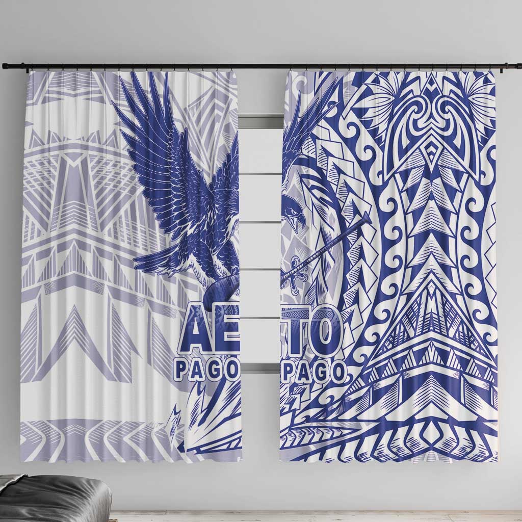 American Samoa Pago Pago Aeto Window Curtain Wingstyle Blue-White Color LT03 With Hooks White - Polynesian Pride