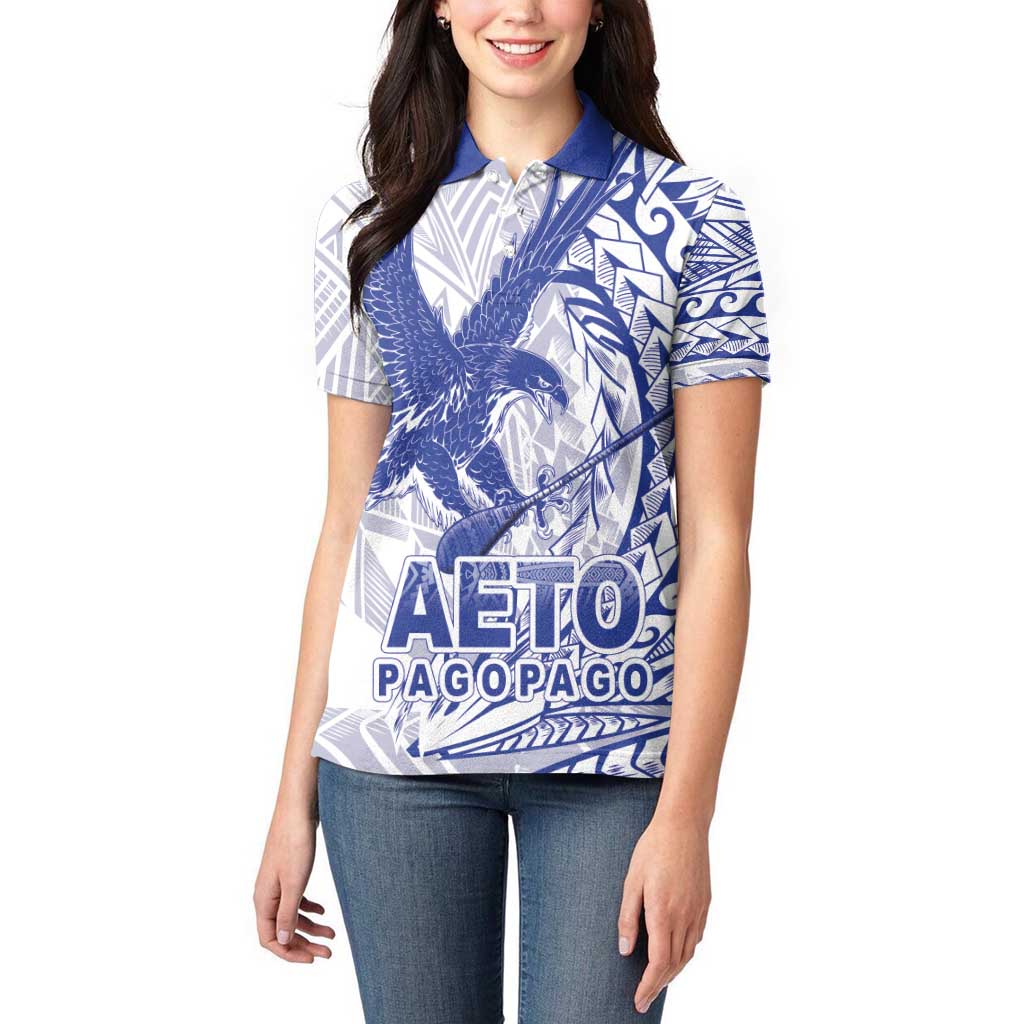 Samoa Pago Pago Aeto Women Polo Shirt Wingstyle Blue-White Color - Polynesian Pride