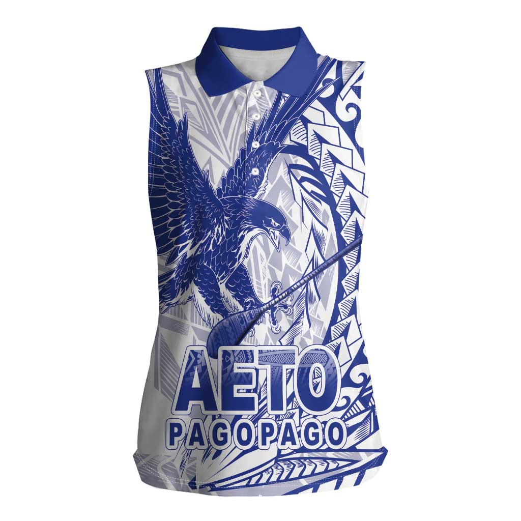 American Samoa Pago Pago Aeto Women Sleeveless Polo Shirt Wingstyle Blue-White Color LT03 Female White - Polynesian Pride