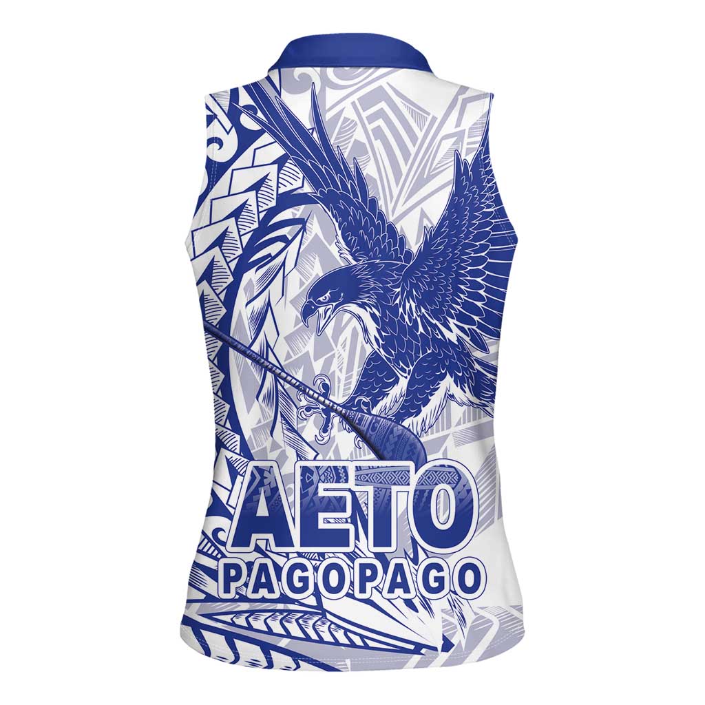 Samoa Pago Pago Aeto Women Sleeveless Polo Shirt Wingstyle Blue-White Color - Polynesian Pride