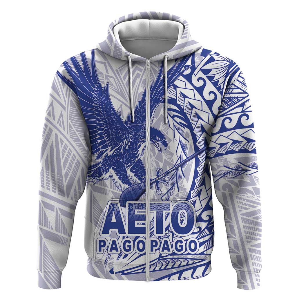 American Samoa Pago Pago Aeto Zip Hoodie Wingstyle Blue-White Color LT03 Zip Hoodie White - Polynesian Pride