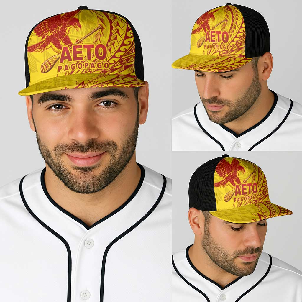 American Samoa Pago Pago Aeto Baseball Net Cap Wingstyle Red-Gold Color - Polynesian Pride