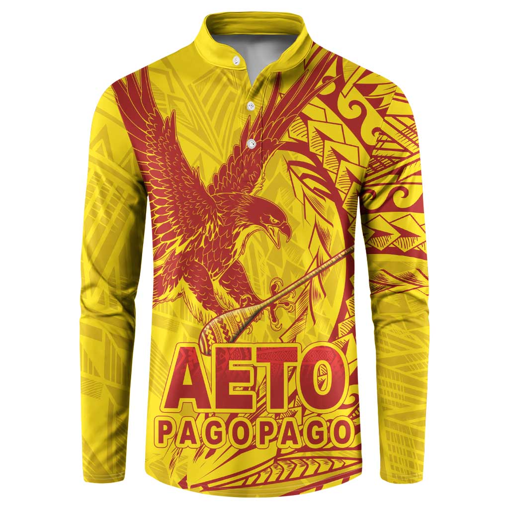 American Samoa Pago Pago Aeto Button Sweatshirt Wingstyle Red-Gold Color LT03 Yellow - Polynesian Pride