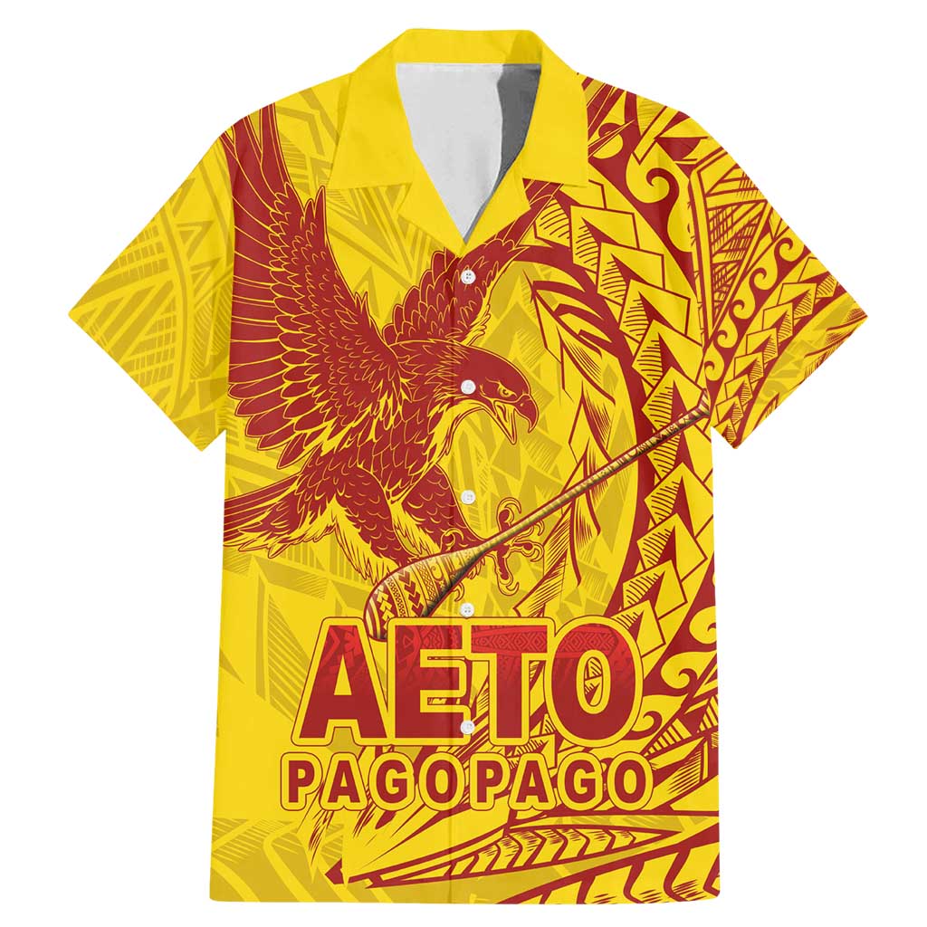 Samoa Pago Pago Aeto Family Matching Mermaid Dress and Hawaiian Shirt Wingstyle Red-Gold Color - Polynesian Pride