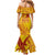 Samoa Pago Pago Aeto Family Matching Mermaid Dress and Hawaiian Shirt Wingstyle Red-Gold Color - Polynesian Pride