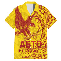 Samoa Pago Pago Aeto Family Matching Off The Shoulder Long Sleeve Dress and Hawaiian Shirt Wingstyle Red-Gold Color - Polynesian Pride