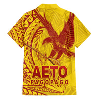 Samoa Pago Pago Aeto Family Matching Off The Shoulder Long Sleeve Dress and Hawaiian Shirt Wingstyle Red-Gold Color - Polynesian Pride