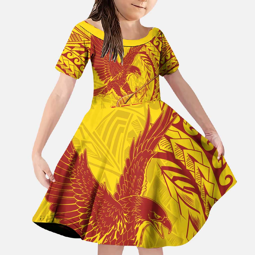 Samoa Pago Pago Aeto Family Matching Off Shoulder Maxi Dress and Hawaiian Shirt Wingstyle Red-Gold Color - Polynesian Pride