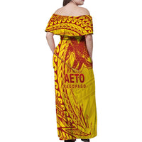 Samoa Pago Pago Aeto Family Matching Off Shoulder Maxi Dress and Hawaiian Shirt Wingstyle Red-Gold Color - Polynesian Pride