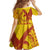 Samoa Pago Pago Aeto Family Matching Off Shoulder Short Dress and Hawaiian Shirt Wingstyle Red-Gold Color - Polynesian Pride