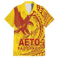 Samoa Pago Pago Aeto Family Matching Off Shoulder Short Dress and Hawaiian Shirt Wingstyle Red-Gold Color - Polynesian Pride