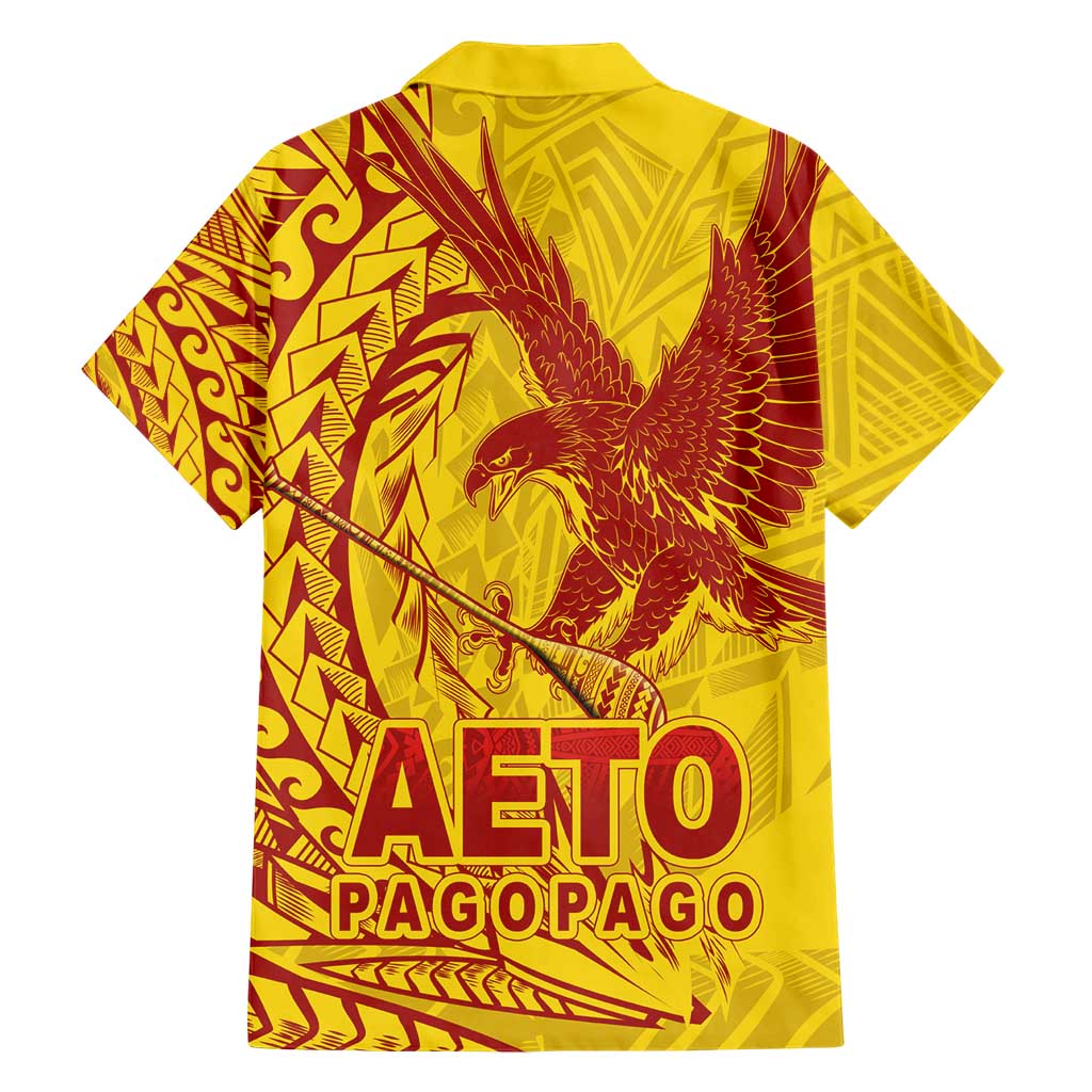 Samoa Pago Pago Aeto Family Matching Short Sleeve Bodycon Dress and Hawaiian Shirt Wingstyle Red-Gold Color - Polynesian Pride