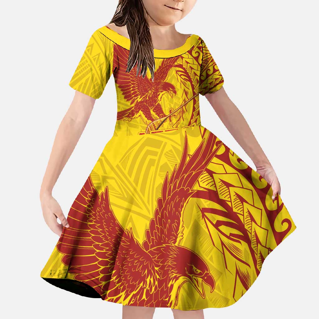 Samoa Pago Pago Aeto Family Matching Summer Maxi Dress and Hawaiian Shirt Wingstyle Red-Gold Color - Polynesian Pride