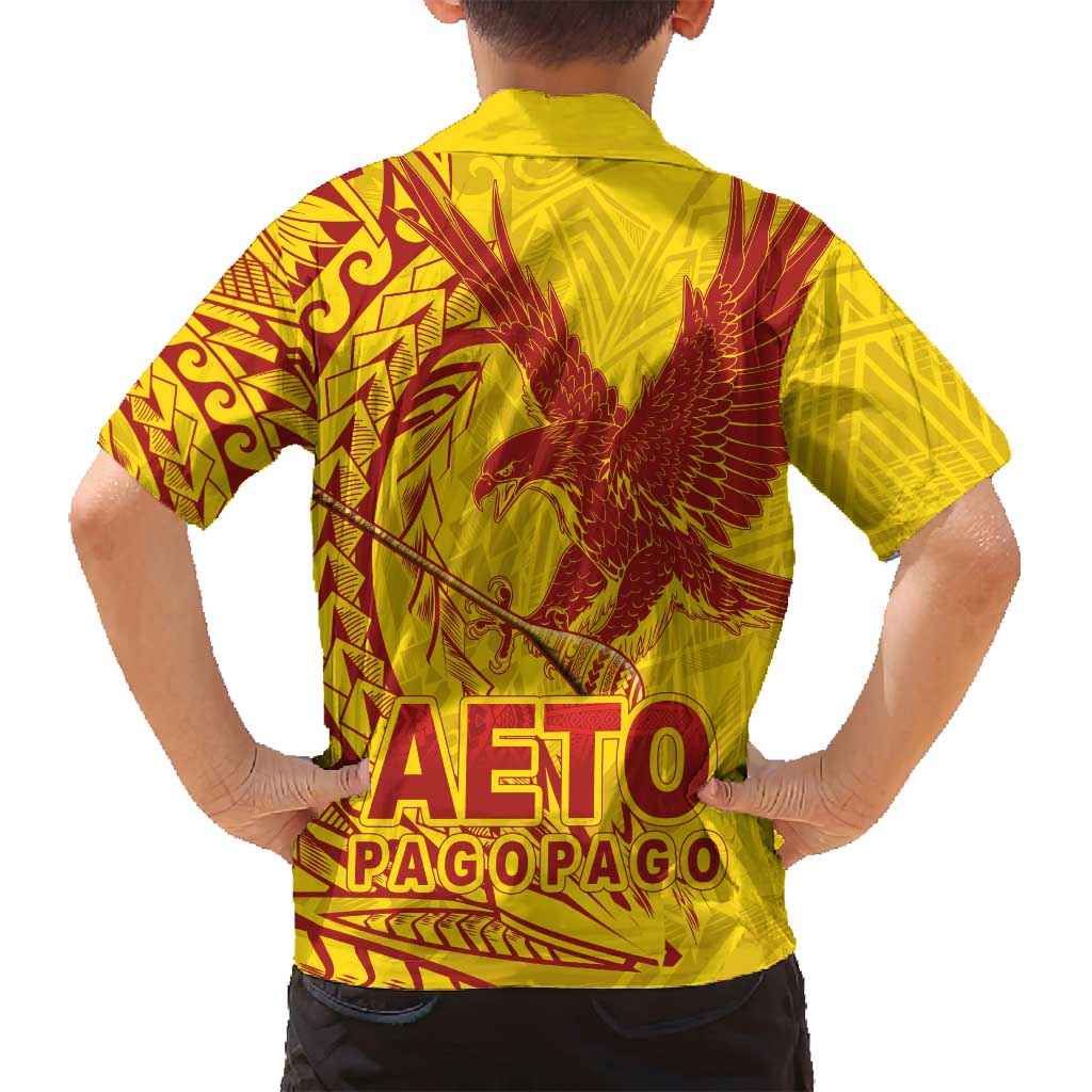 Samoa Pago Pago Aeto Family Matching Tank Maxi Dress and Hawaiian Shirt Wingstyle Red-Gold Color - Polynesian Pride