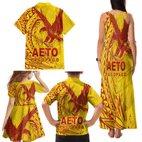 Samoa Pago Pago Aeto Family Matching Tank Maxi Dress and Hawaiian Shirt Wingstyle Red-Gold Color - Polynesian Pride