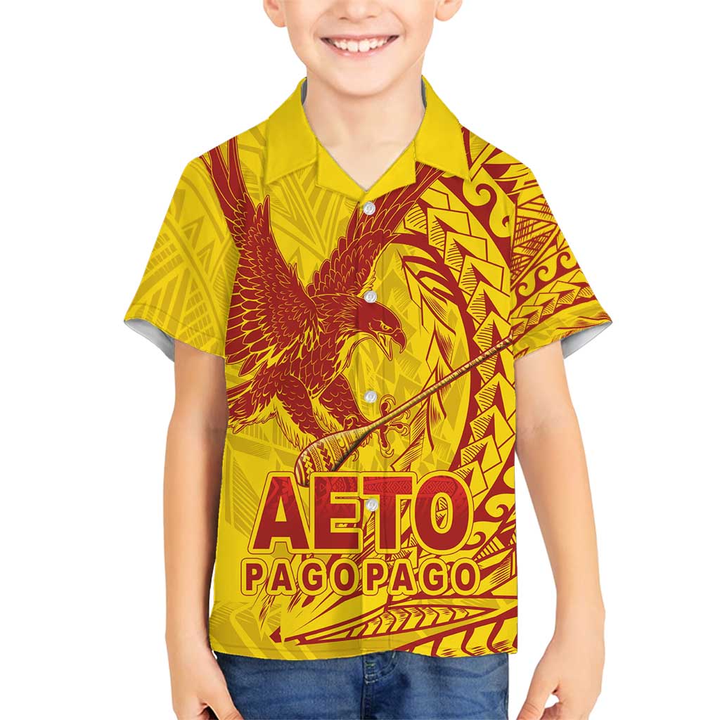 Samoa Pago Pago Aeto Family Matching Tank Maxi Dress and Hawaiian Shirt Wingstyle Red-Gold Color - Polynesian Pride