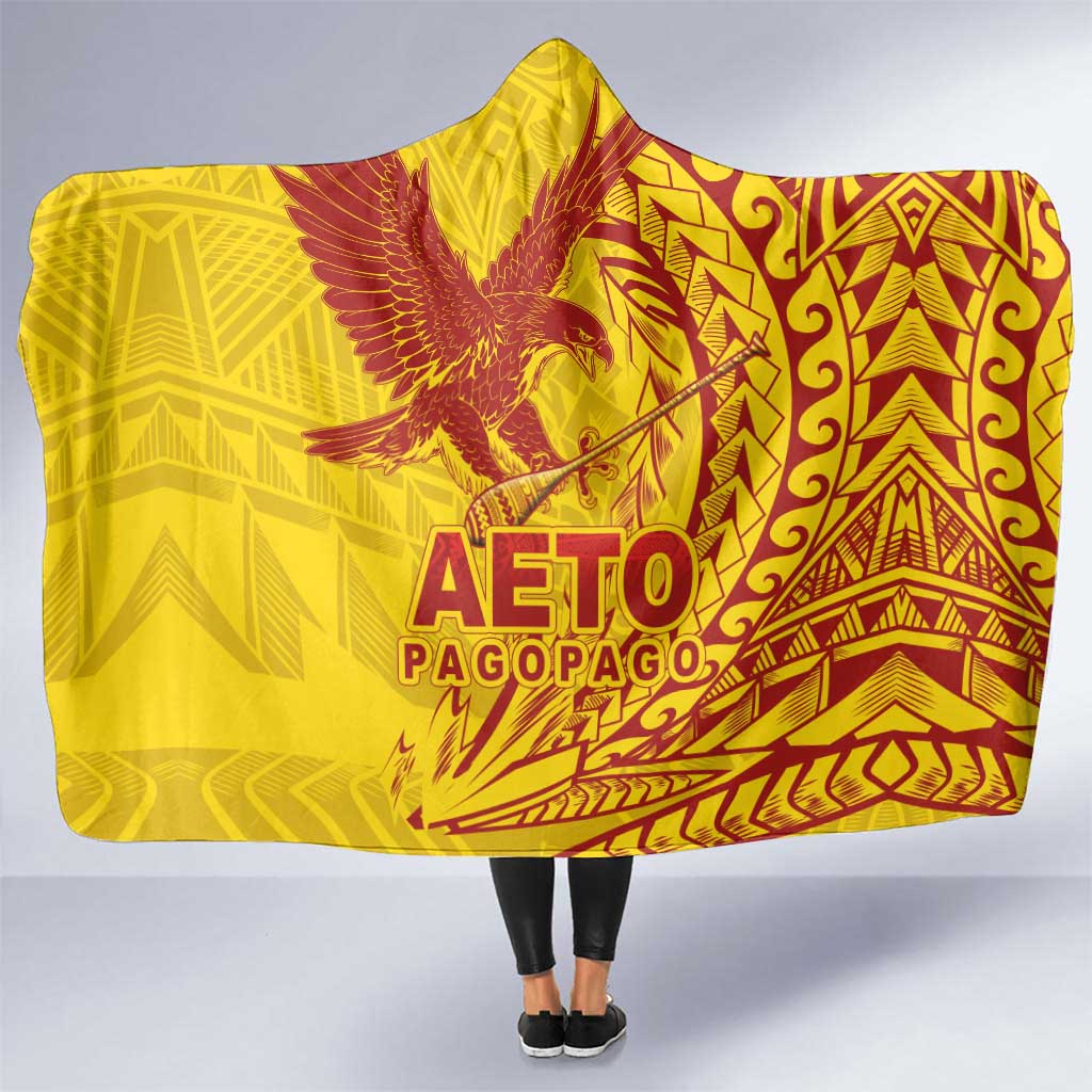 American Samoa Pago Pago Aeto Hooded Blanket Wingstyle Red-Gold Color LT03 One Size Yellow - Polynesian Pride