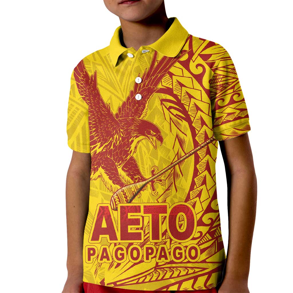 American Samoa Pago Pago Aeto Kid Polo Shirt Wingstyle Red-Gold Color LT03 Kid Yellow - Polynesian Pride
