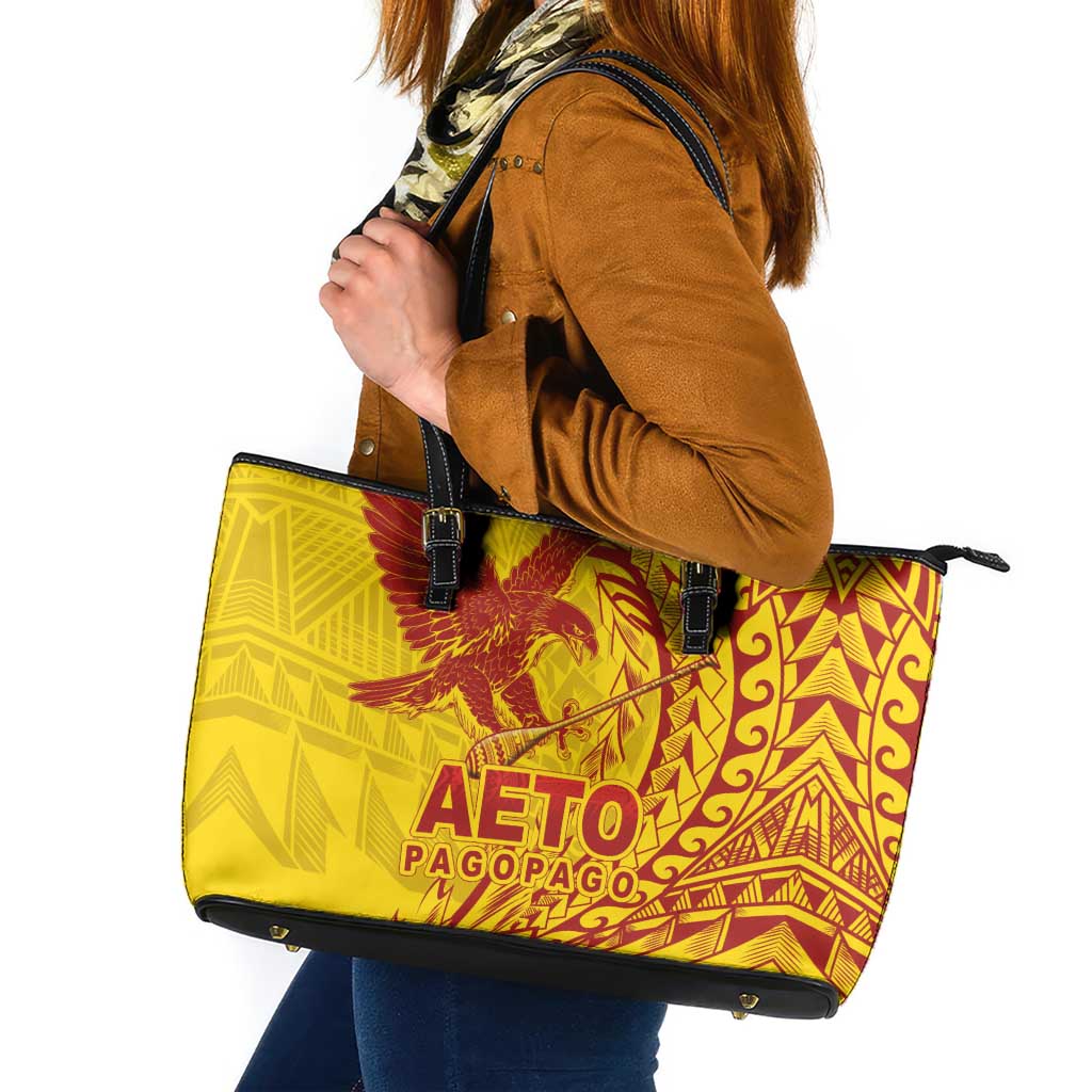 American Samoa Pago Pago Aeto Leather Tote Bag Wingstyle Red-Gold Color LT03 Yellow - Polynesian Pride