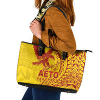 Samoa Pago Pago Aeto Leather Tote Bag Wingstyle Red-Gold Color - Polynesian Pride