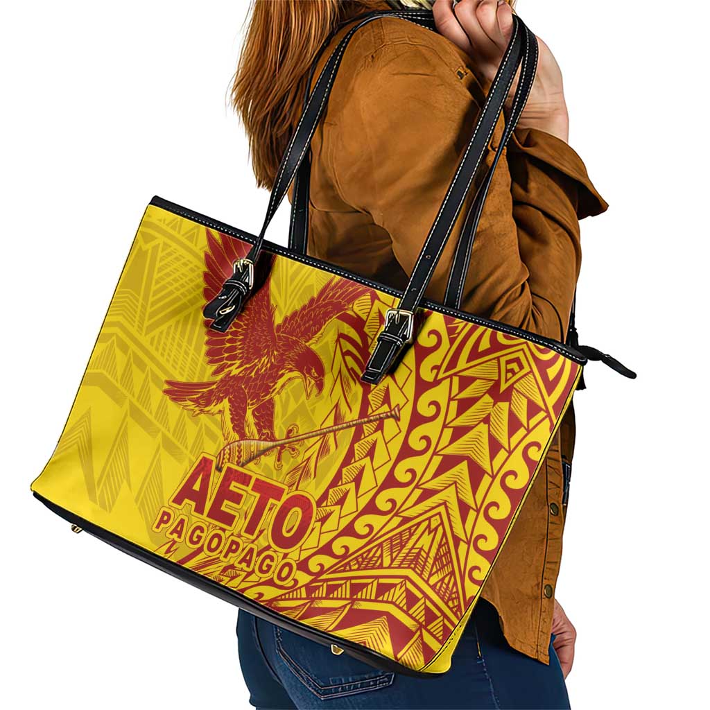 Samoa Pago Pago Aeto Leather Tote Bag Wingstyle Red-Gold Color - Polynesian Pride