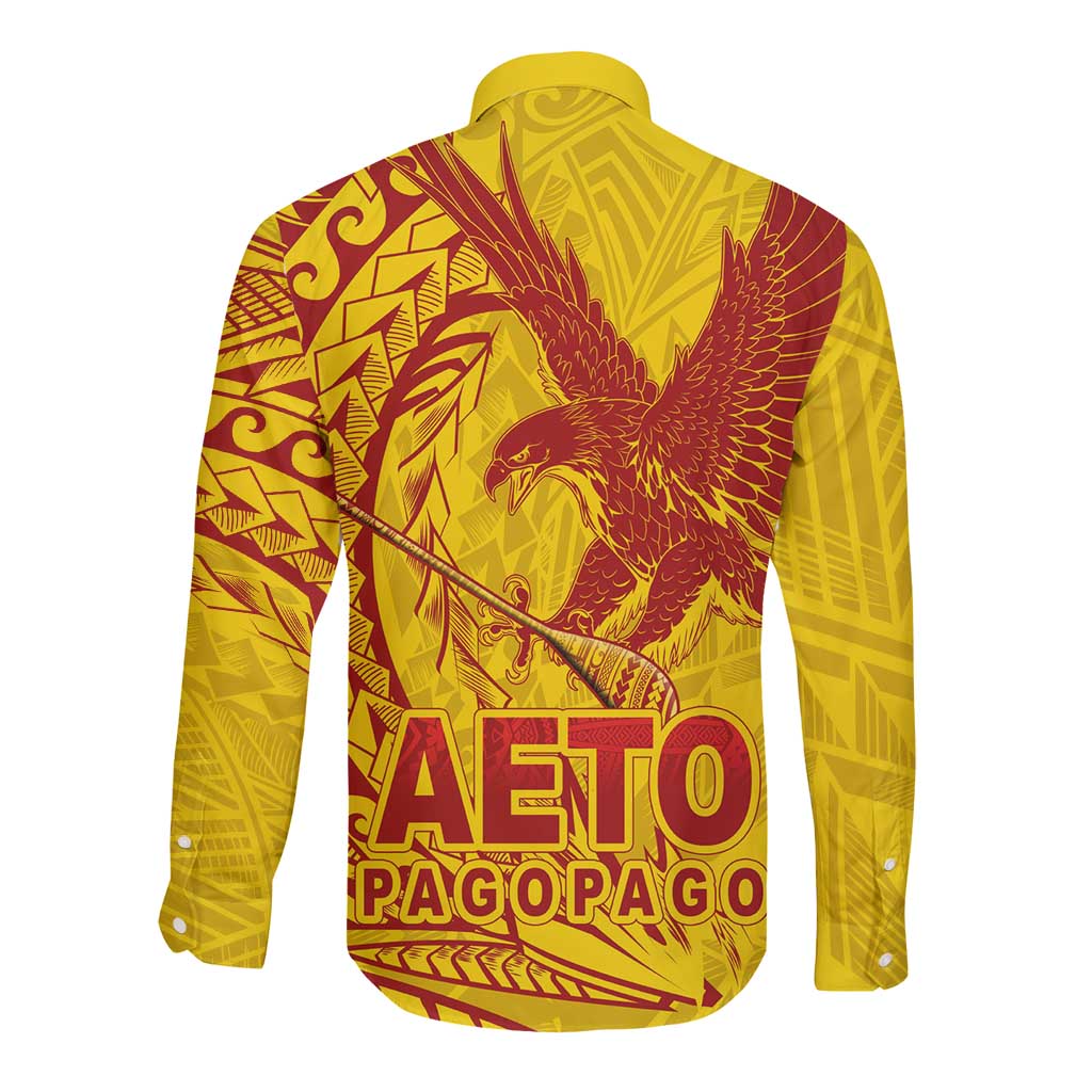 Samoa Pago Pago Aeto Long Sleeve Button Shirt Wingstyle Red-Gold Color - Polynesian Pride