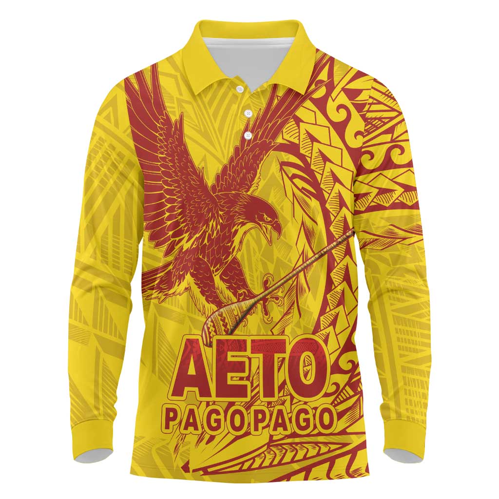 American Samoa Pago Pago Aeto Long Sleeve Polo Shirt Wingstyle Red-Gold Color LT03 Yellow - Polynesian Pride