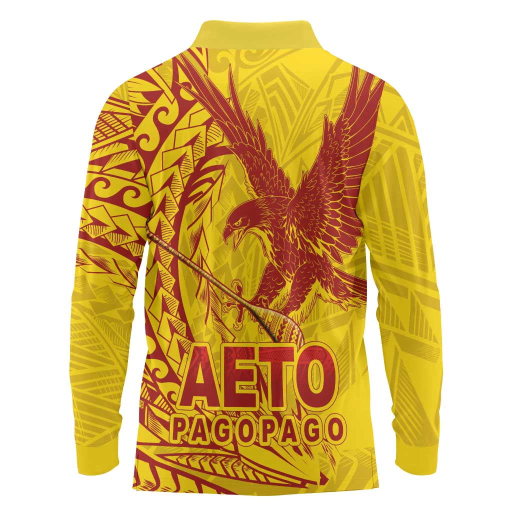 Samoa Pago Pago Aeto Long Sleeve Polo Shirt Wingstyle Red-Gold Color - Polynesian Pride