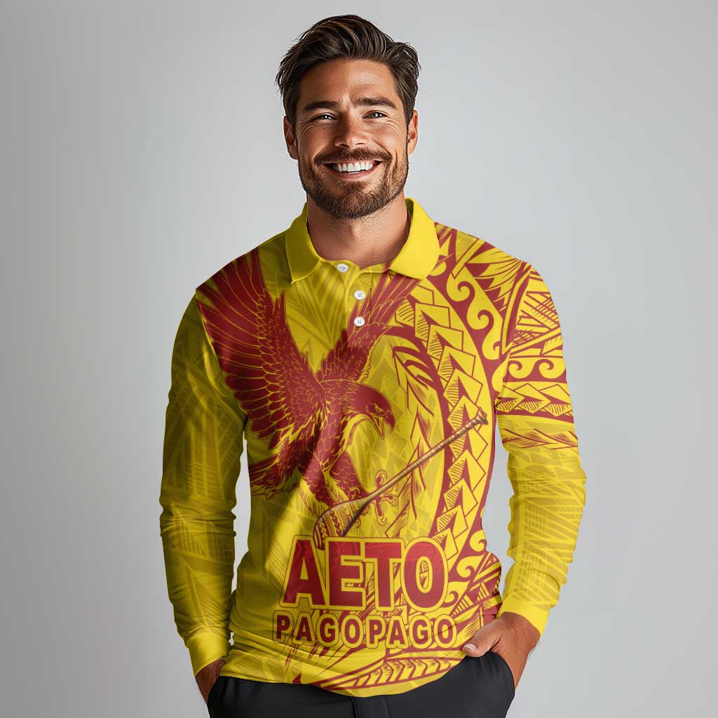 Samoa Pago Pago Aeto Long Sleeve Polo Shirt Wingstyle Red-Gold Color - Polynesian Pride