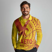 Samoa Pago Pago Aeto Long Sleeve Polo Shirt Wingstyle Red-Gold Color - Polynesian Pride