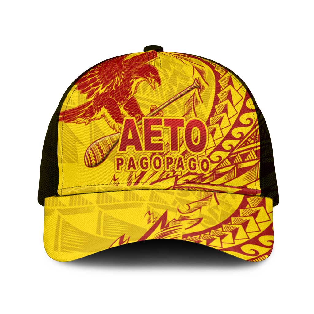American Samoa Pago Pago Aeto Mesh Trucker Cap Wingstyle Red-Gold Color - Polynesian Pride