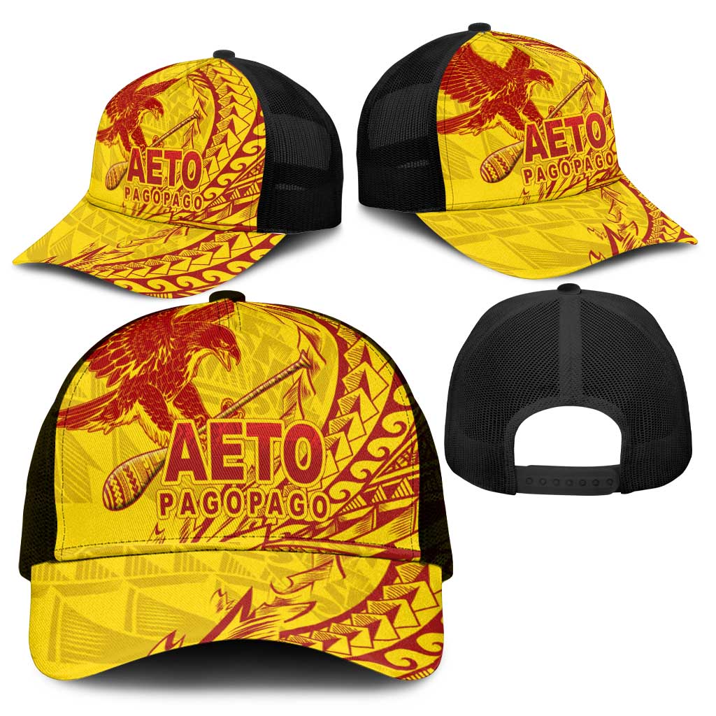 American Samoa Pago Pago Aeto Mesh Trucker Cap Wingstyle Red-Gold Color - Polynesian Pride