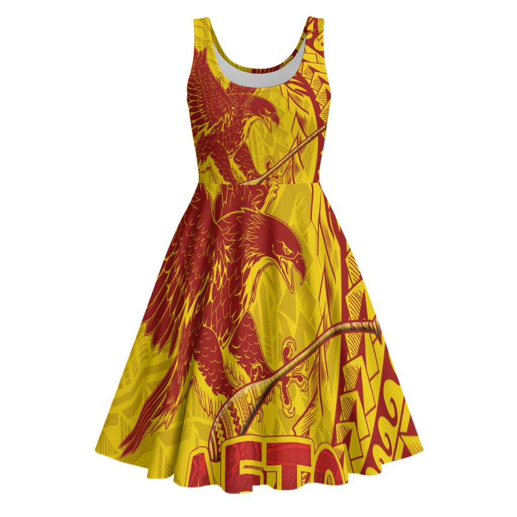 Samoa Pago Pago Aeto Midi Dress Wingstyle Red-Gold Color - Polynesian Pride