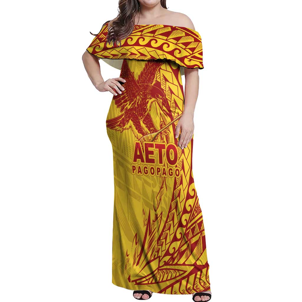 Samoa Pago Pago Aeto Off Shoulder Maxi Dress Wingstyle Red-Gold Color - Polynesian Pride