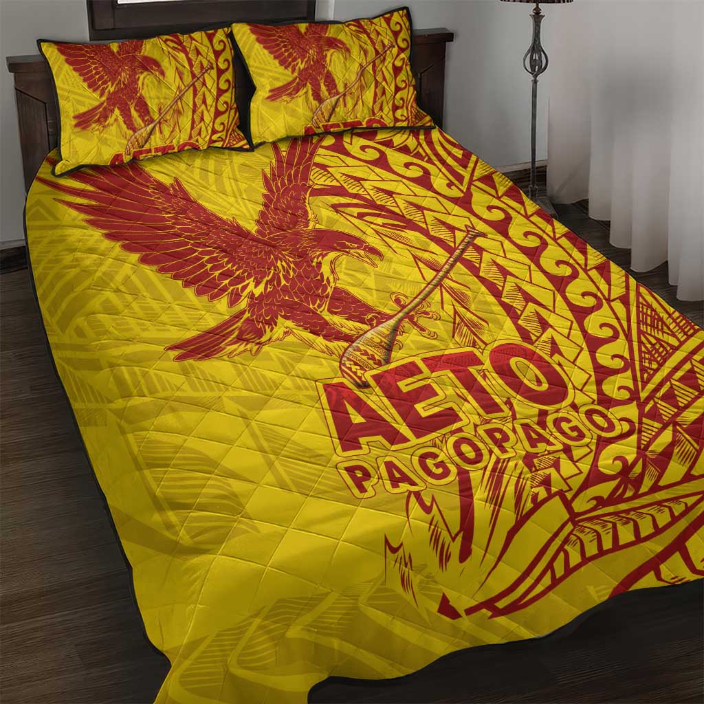 American Samoa Pago Pago Aeto Quilt Bed Set Wingstyle Red-Gold Color LT03 Yellow - Polynesian Pride