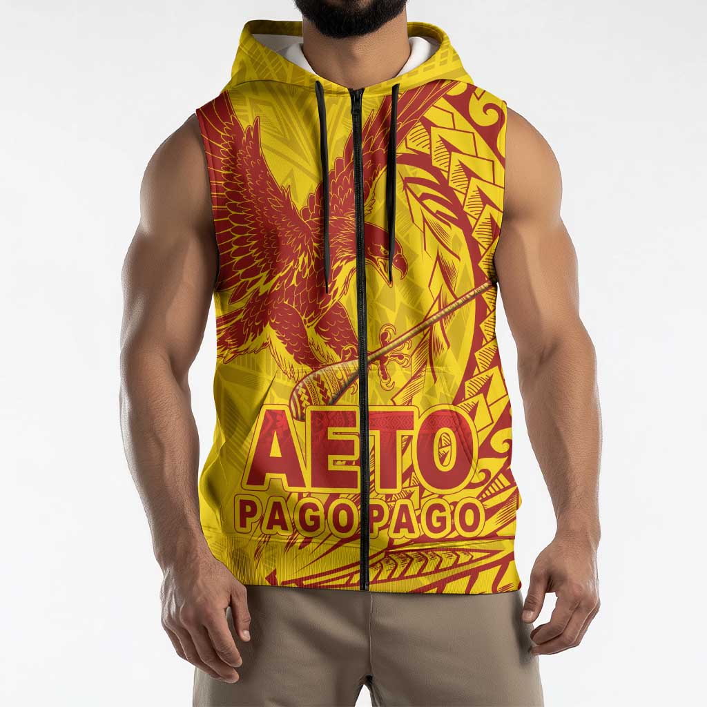 American Samoa Pago Pago Aeto Sleeveless Zip Hoodie Wingstyle Red-Gold Color LT03